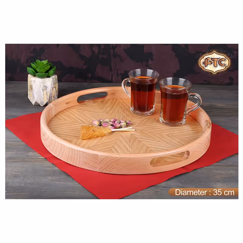 سینی پذیرایی دسته دار  چوب بامبو رنگ تیره وروشن سایز 35