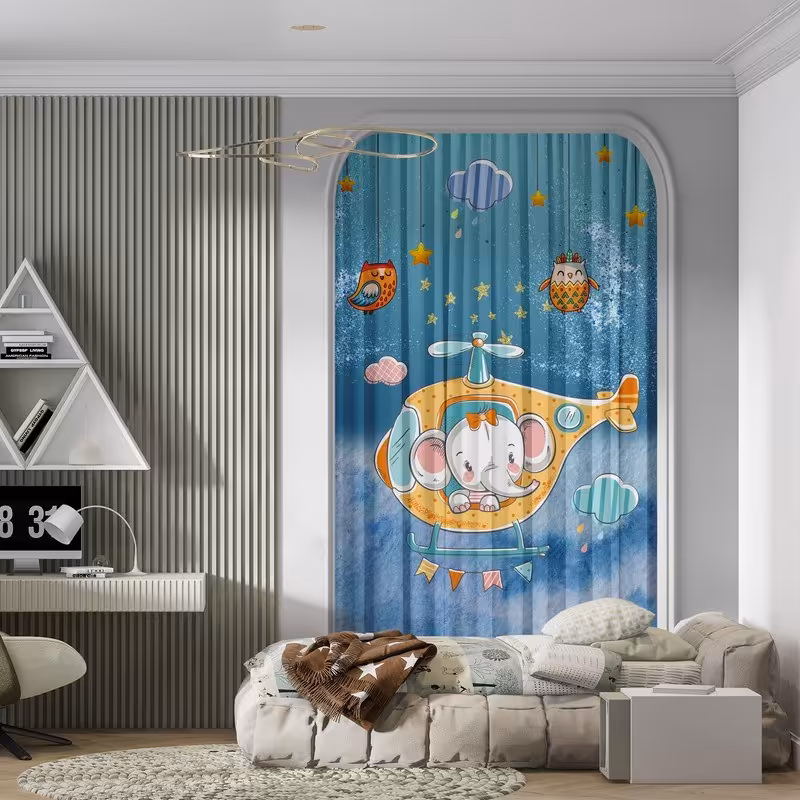 پرده پانچی طرح کودک سایز 140 در 280 جنس هازان کد 078