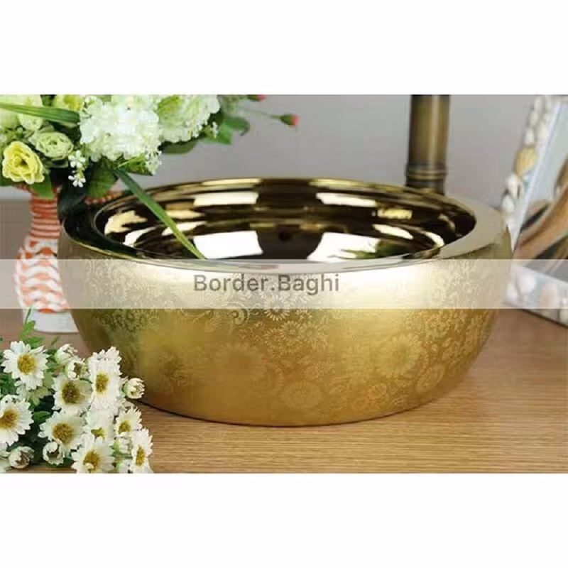کاسه روشویی مدل برفی کامل طلایی