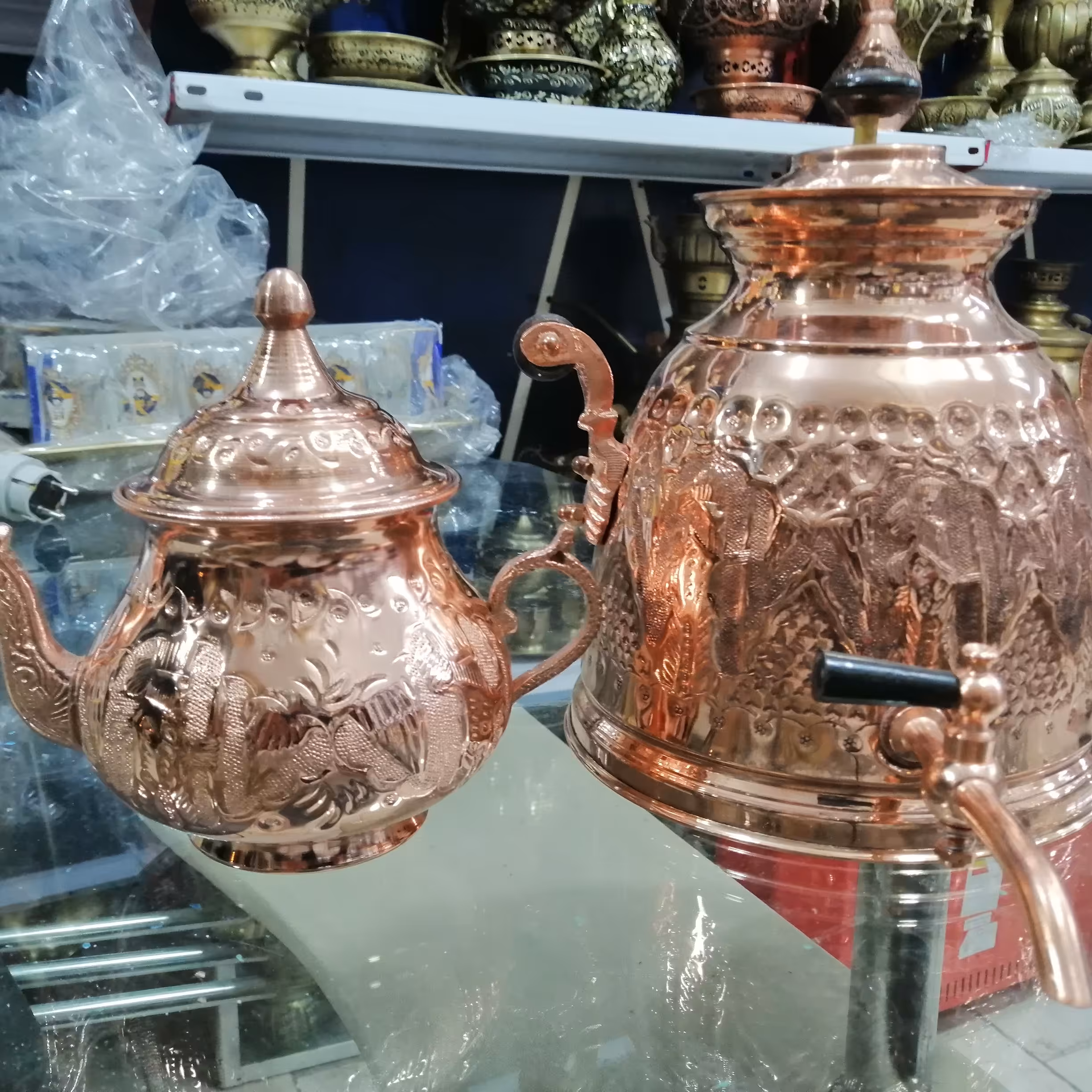 کتری قوری مسی قوری ضخیم قلمکاری، روگازی، تهیه چایی، قیمت استثنایی با تخفیف ویژه 