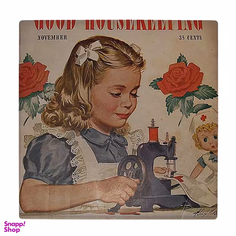 زیر لیوانی طرح نقاشی دختر بچه و چرخ خیاطی کد 5795491_4213