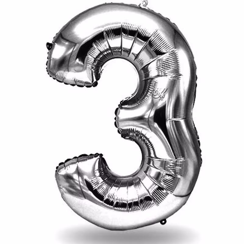بادکنک فویلی عدد 3،رنگ نقره ای،32 اینچ