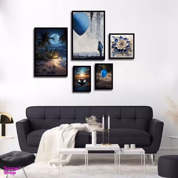 تابلو بکلیت طرح طبیعت مدرن آبی مدل B-1753 مجموعه 5 عددی