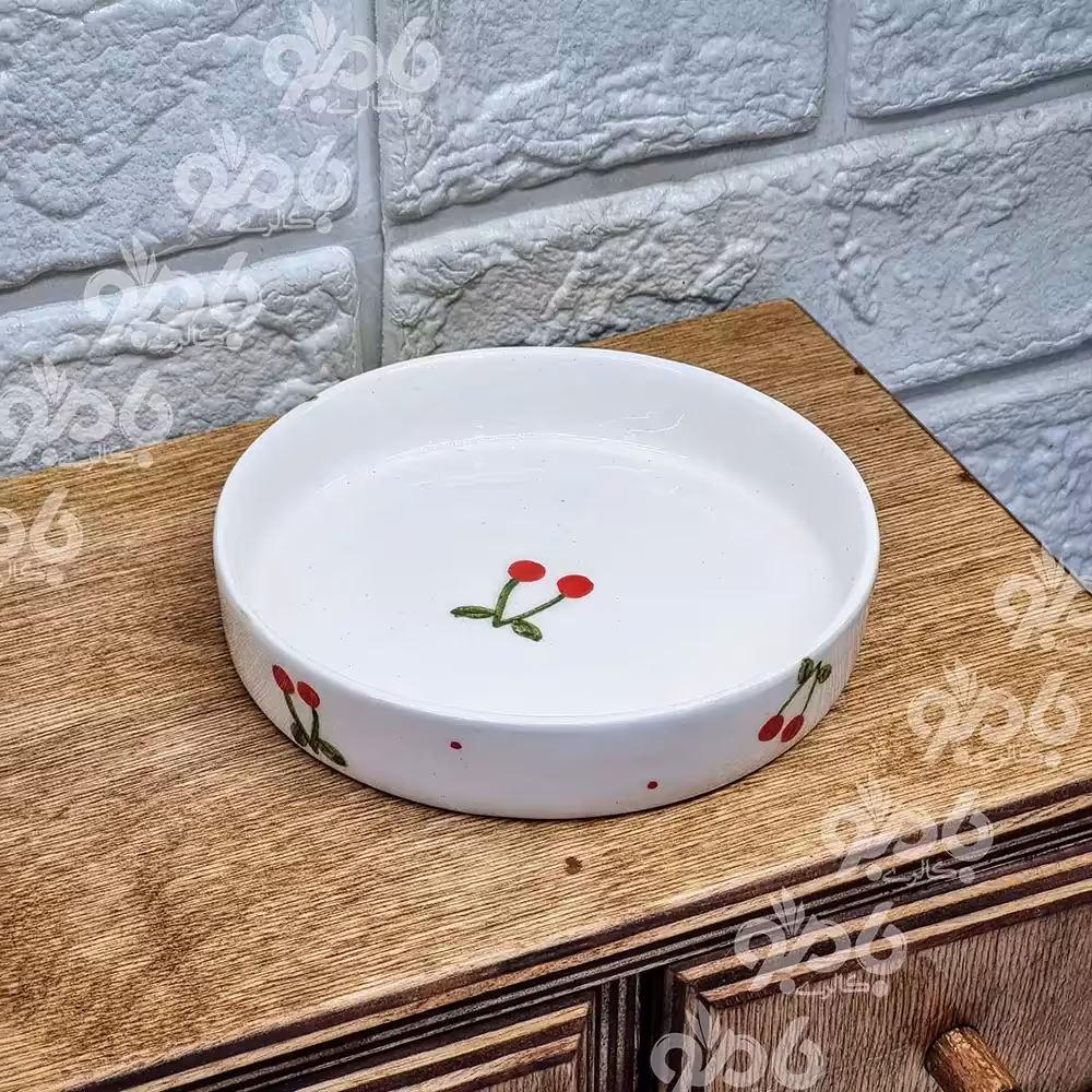 نعلبکی و زیر لیوانی سرامیکی آلبالو ساده