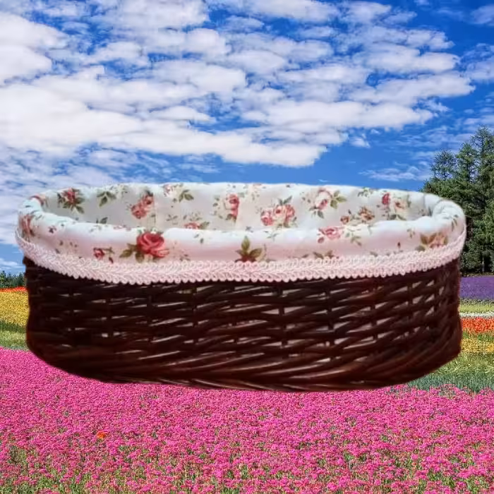 سبد نان حصیری تیناسادات شاپ  بیضی بزرگ قهوه ای پارچه دار