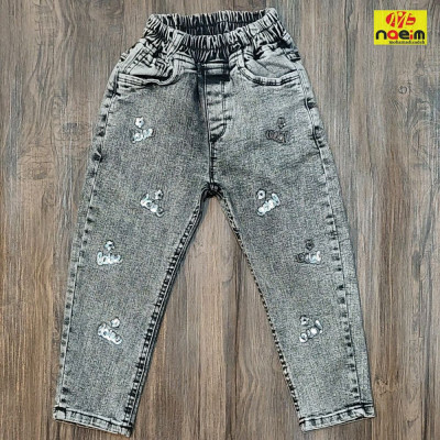 شلوار لی خاکستری مام فیت استایل دخترانه پولک دار سایز60تا95 سنین 4تا11