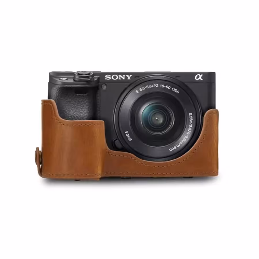 کاور چرمی سونی cover of Sony camera A6000/A6100/A6300/A6400 رنگ قهوه ای