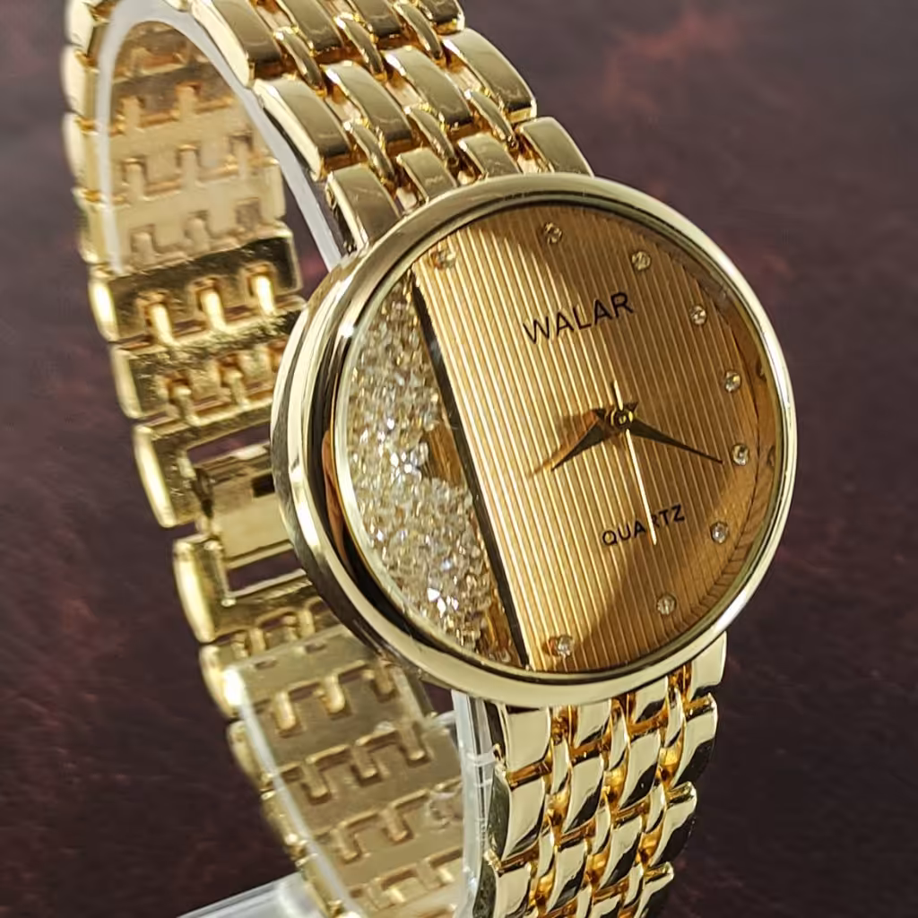 ساعت والار زنانه گرد نصف الماس نگین دار