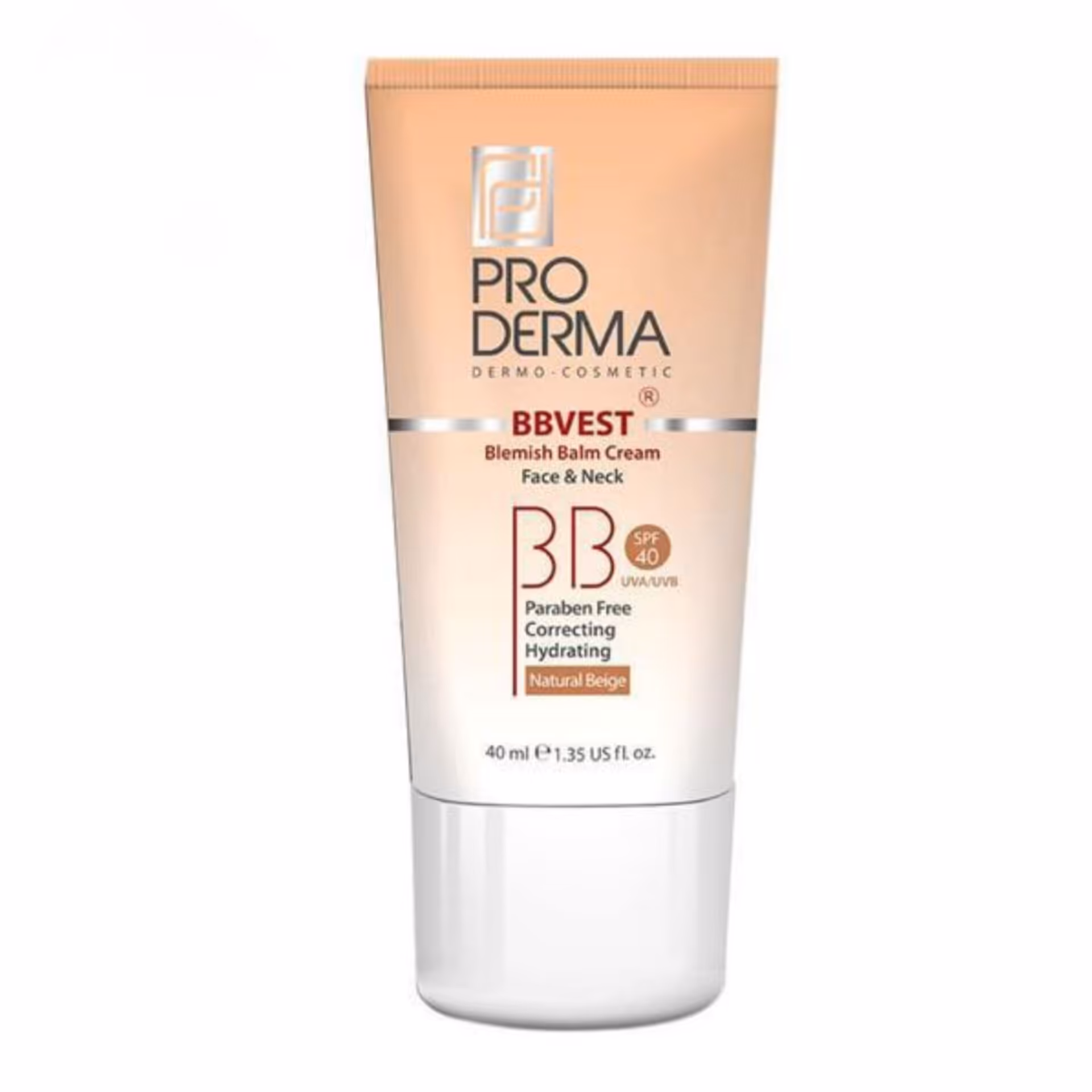 بی بی کرم پوشاننده و مرطوب کننده رنگی بژ طبیعی پرودرما مناسب پوست های چرب و جوش دار SPF40 در حجم 40 میلی لیتر 

