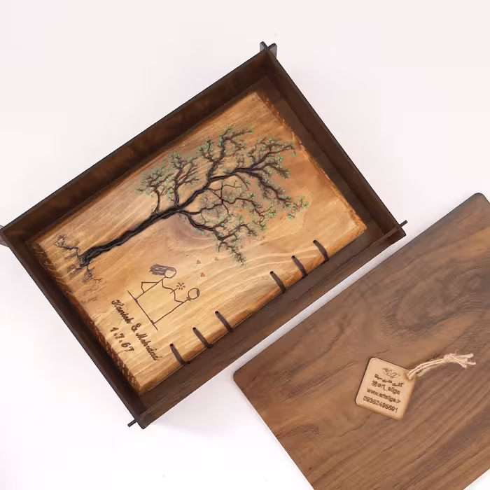 دفتر چوبی سیلقا کد 506 (100 برگ با حکاکی سفارشی اسم یا تاریخ روی جلد،همراه باجعبه )