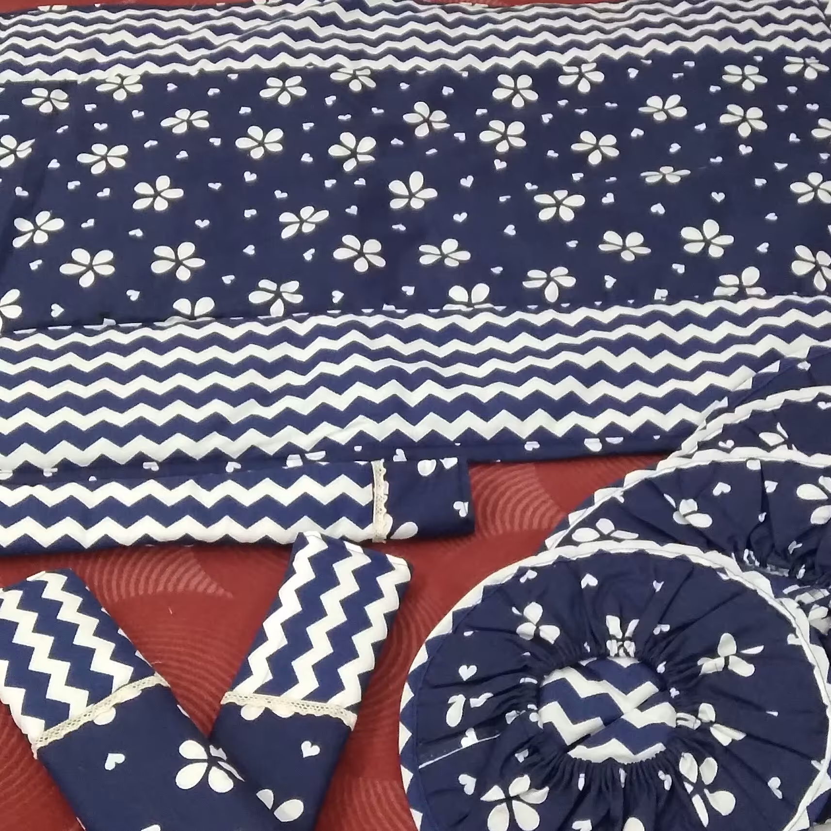 ست سرویس12 تیکه پارچه ای آشپزخانه نوار دوز  سه لایه