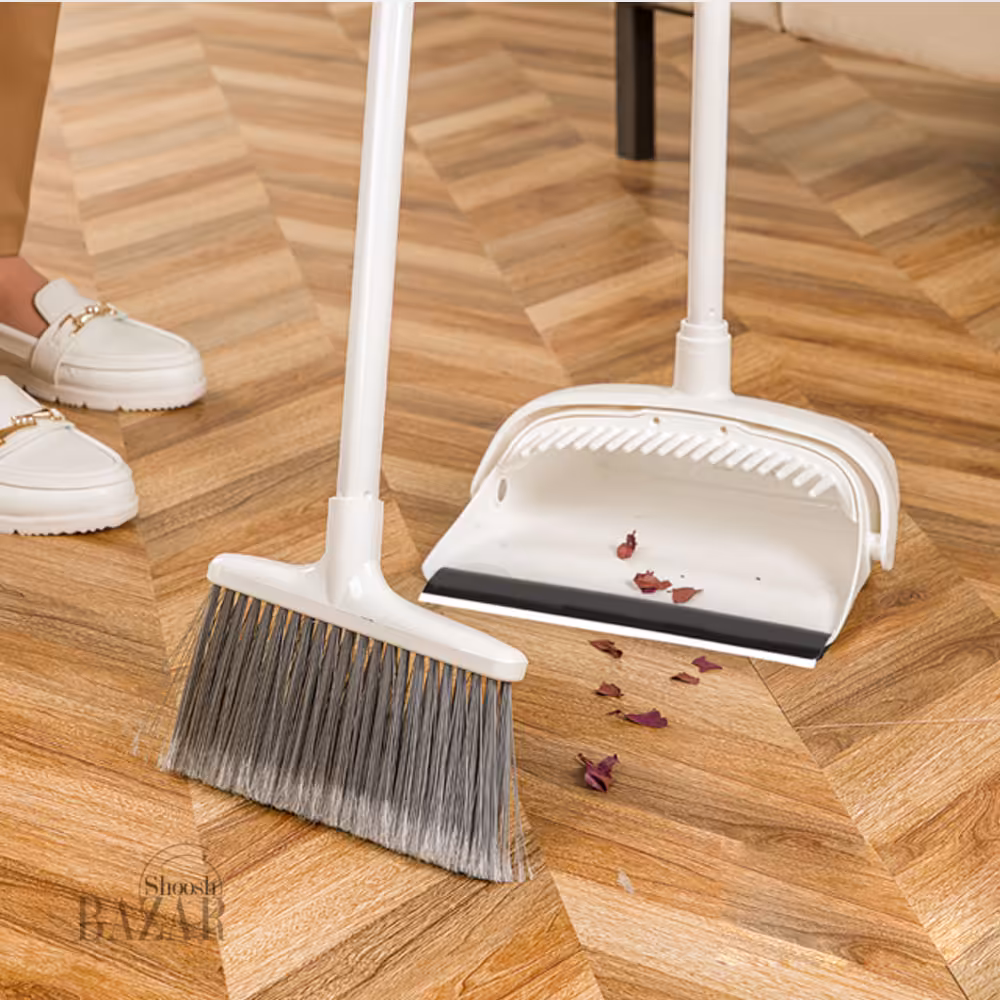 ست جارو و خاک انداز مخزن دار دسته بلند لیمون 2044