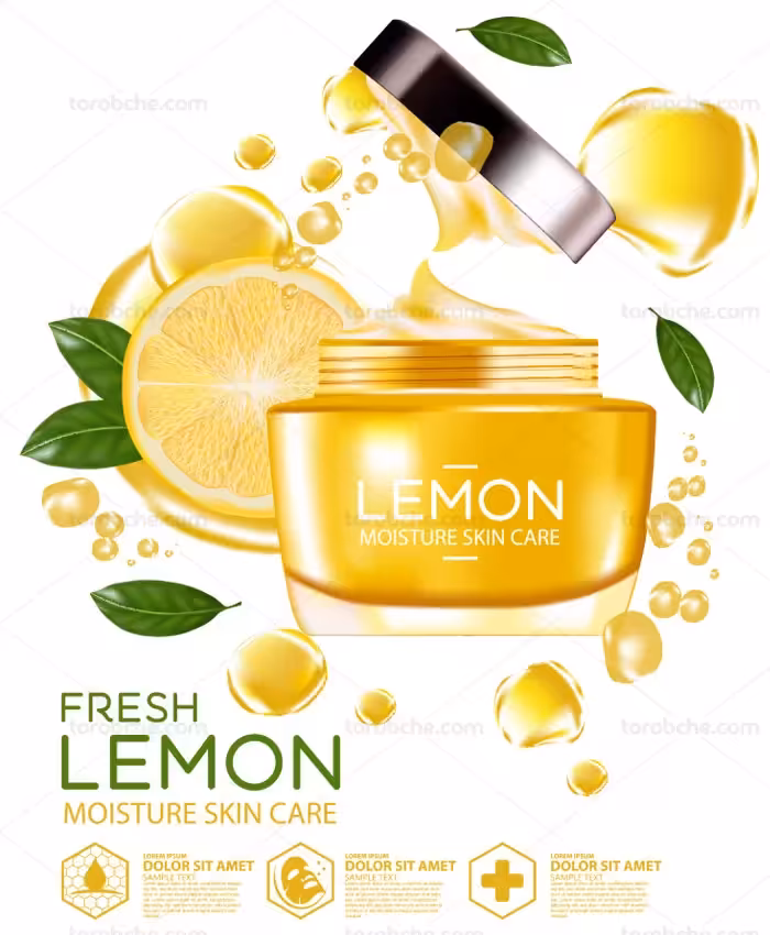 وکتور طرح لایه باز تبلیغاتی کرم مرطوب کننده پوست لیمویی - گرافیک با طعم تربچه