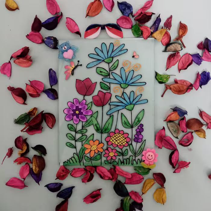 تابلوی ویترای طرح گل و پروانه
