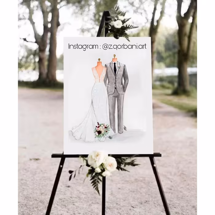تابلو نقاشی عروس داماد ویژه تابلوی یادبود یا امضا کد 005