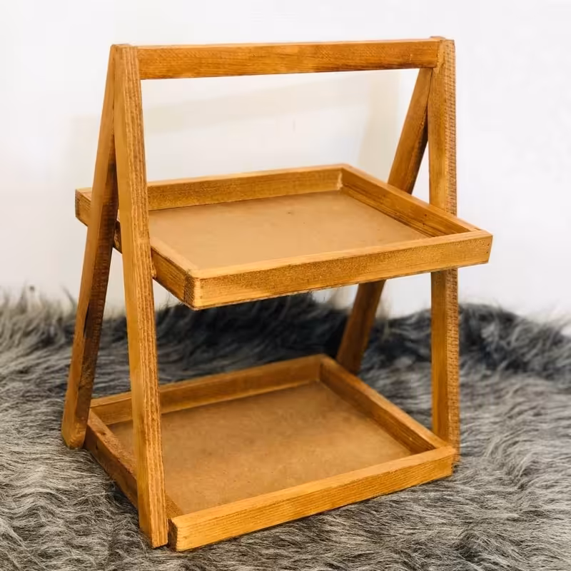 استند دوطبقه کفی خام چوبی