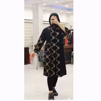 مانتو مجلسی جانسو رنگ مشکی در چند نوع طرح خامه دوزی سفارشی جنس کرسپو  تا سایز 48 