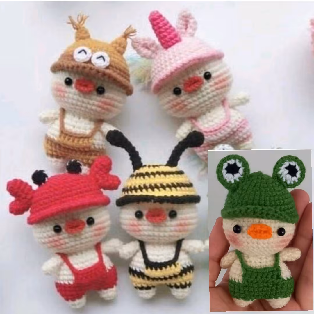 عروسک بافتنی جوجه بالباس حیوانات هرکدام99تومن 10سانتی بافت بارنگ دلخواه شما