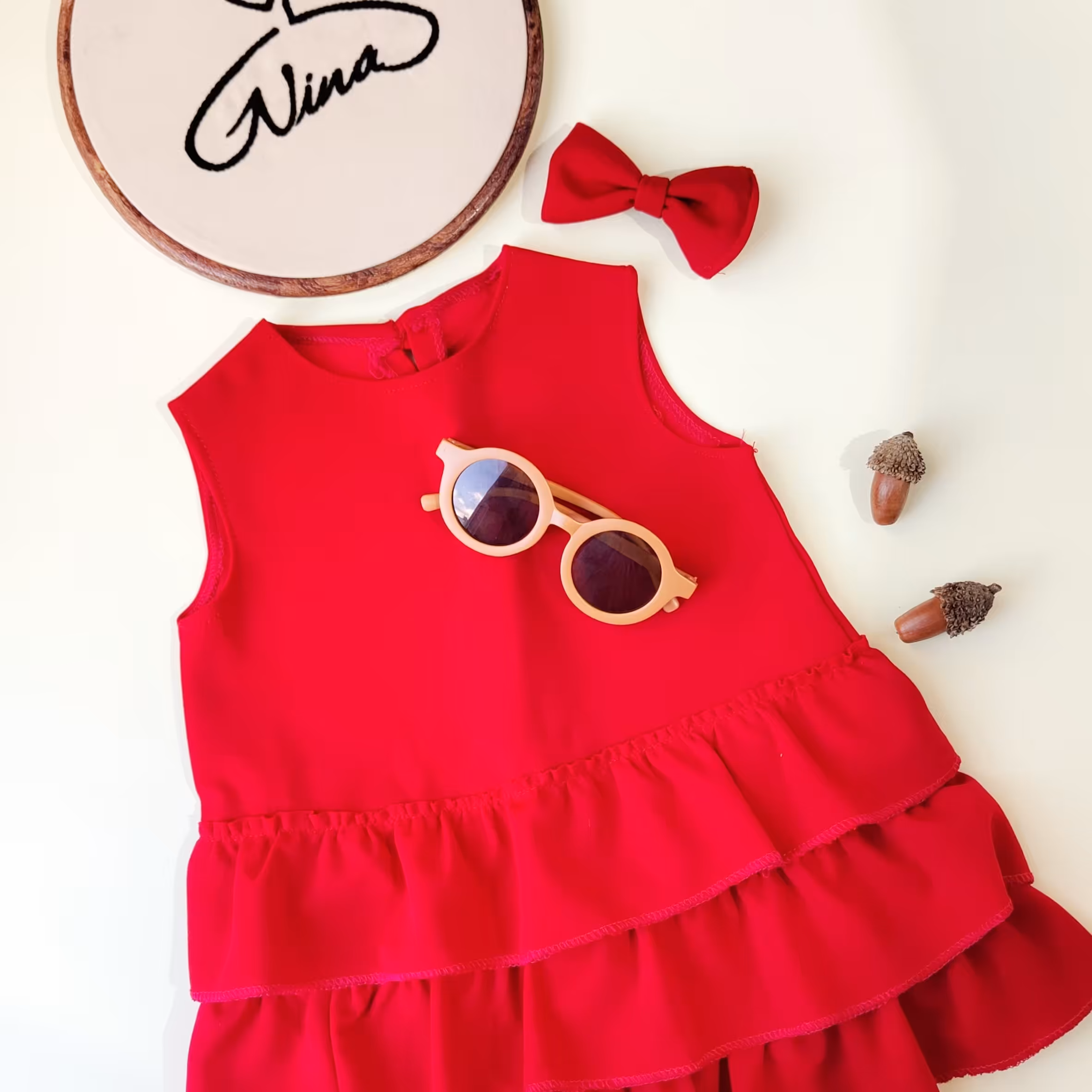 پیراهن دخترانه رز جنس کرپ چین دار