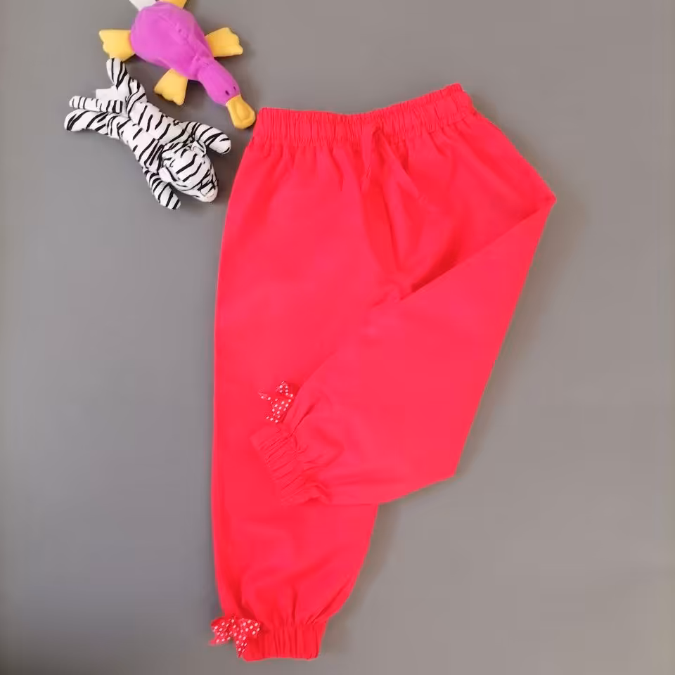 شلوار اسلش دخترانه پاپیون دار (کتان کاغذی)قرمز 