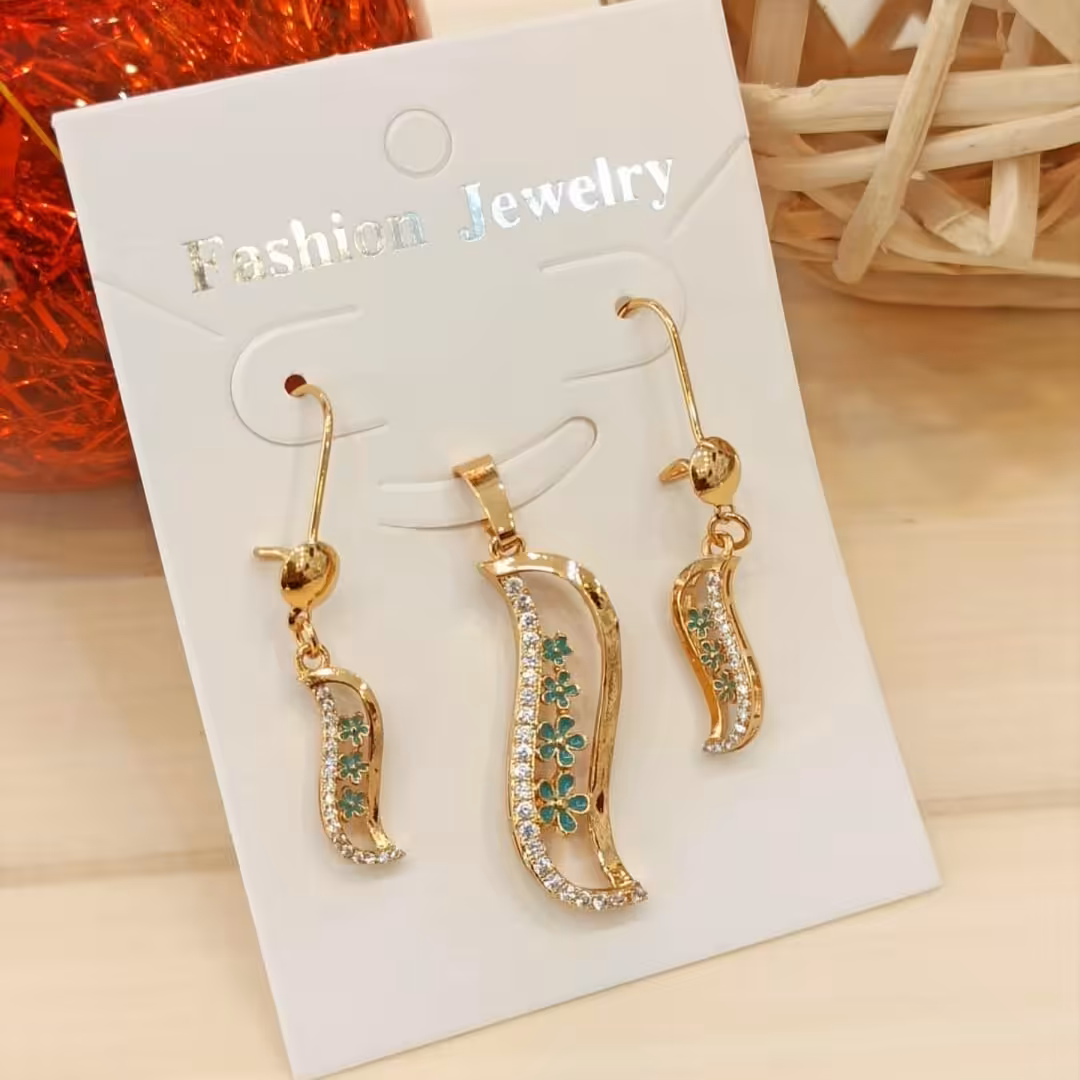 نیم ست طرح گل رنگ ثابت fashion jewelry