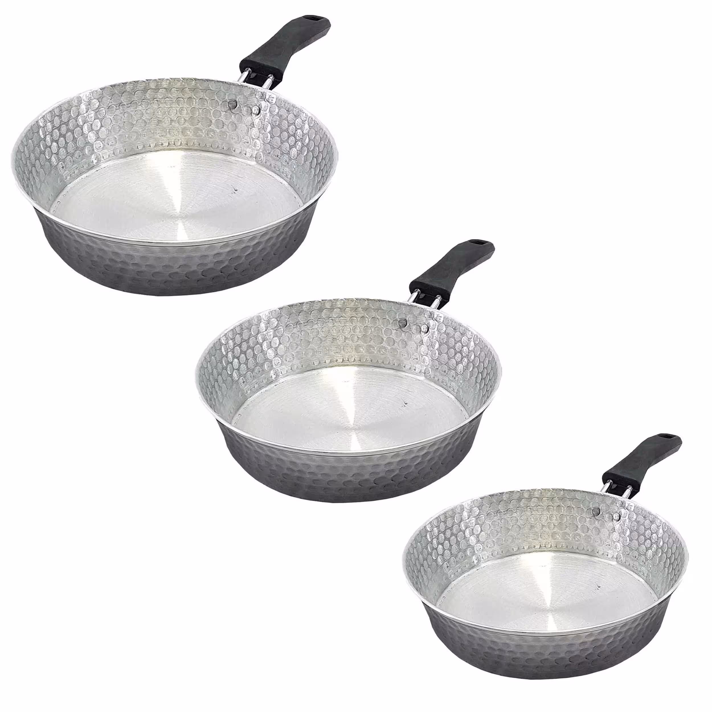 سرویس 3 پارچه تابه روحی چکشی سایز 18و24و26 تک دسته پلاستیکی