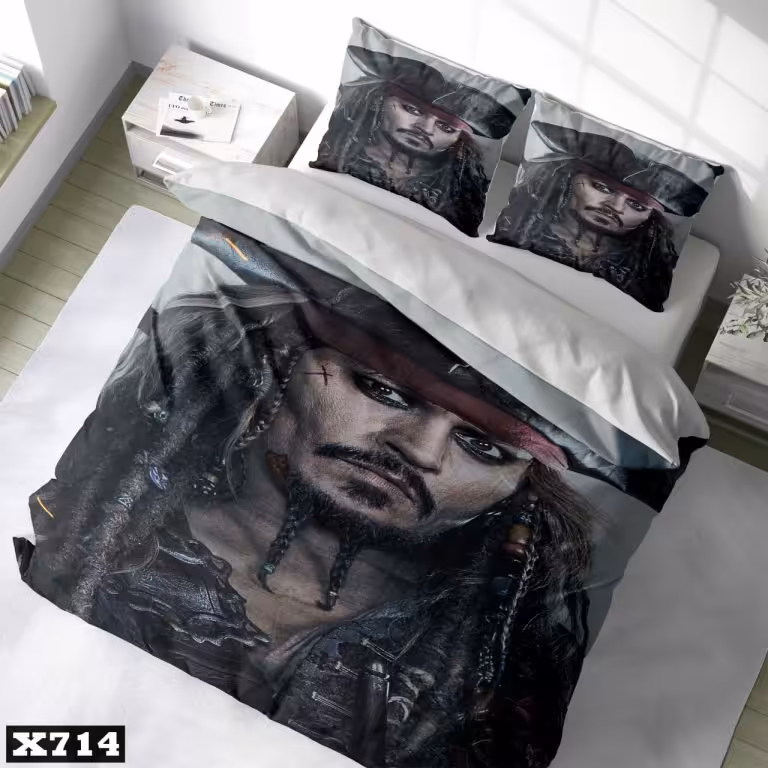 سرویس روتختی یک نفره سه بعدی میکرو تترون،طرح دزد دریایی با زمینه مشکی،مناسب بزرگسال،برای تخت 90