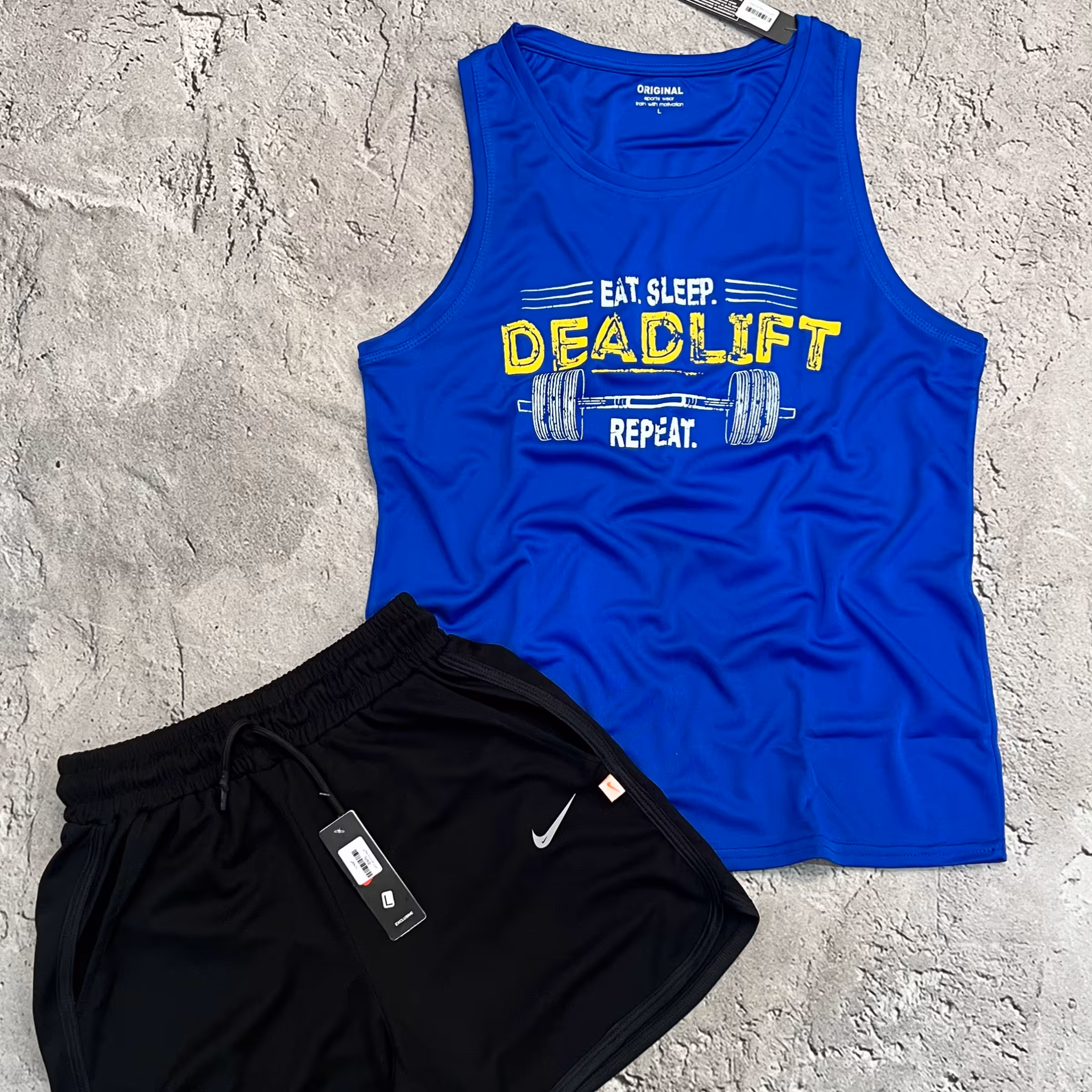 ست رکابی تنفسی ددلیفت  و شلوارک غواصی   NIKE درجه یک  رنگ آبی  