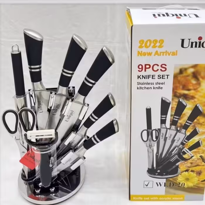 سرویس کارد و ساطور یونیک استیل 9 پارچه (سرویس چاقو آشپزخانه استیل یونیک)