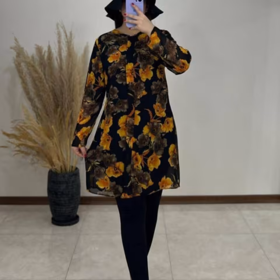 تونیک حریر زنانه قواره دار در 6رنگ وطرح زیبا کار دارای استر میباشد قد کار95 اصلا بدن نما نیست