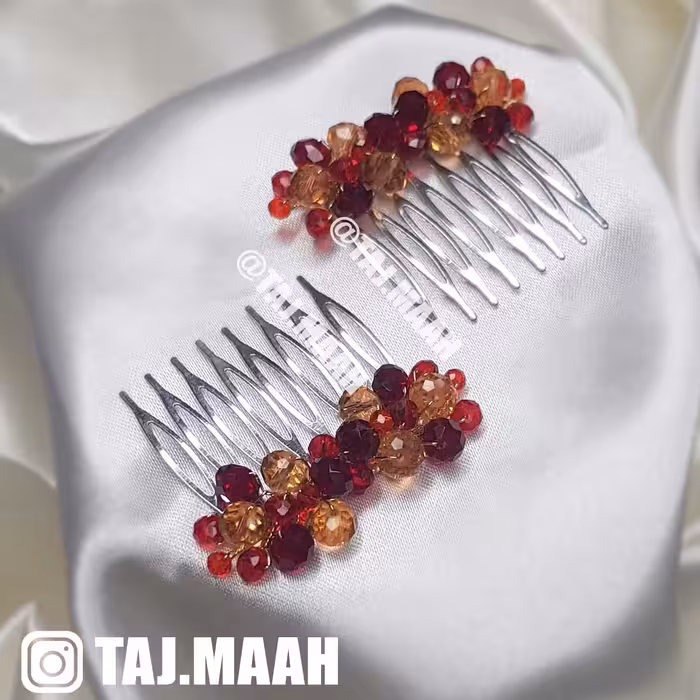 شانه مو و شانه شینیون کریستال قرمز (بسته 2عددی) مدل SH2RDD ماه فام و تاج ماه