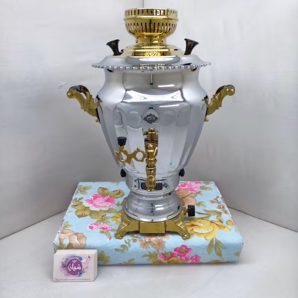 سماور عالی نسب نگین نفیس طلایی 6 لیتری