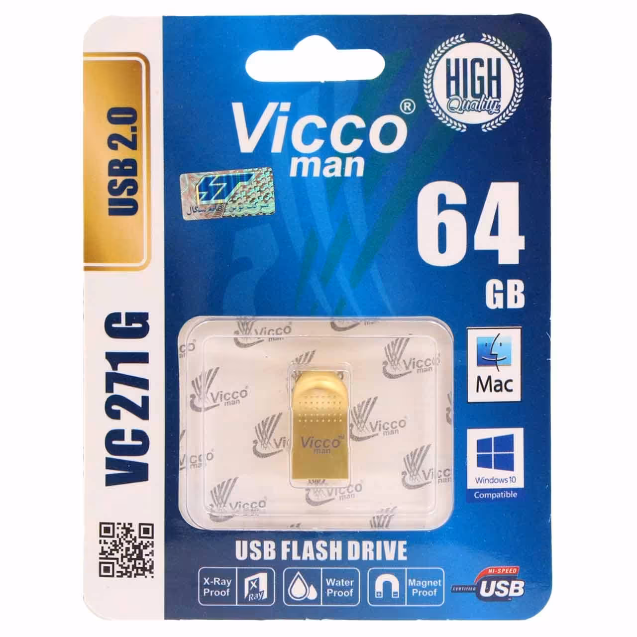 فلش ویکو من  64Gig  طلایی (گارانتی مادام العمر رایانه نوین سگال) VC271 G USB2.0 Vicco man flash memory