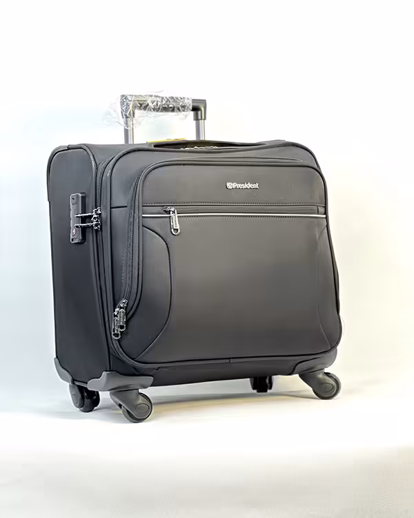 چمدان خلبانی کابین جنس برزنتی برند president مدل 9950 رنگ مشکی سایز 17 اینچ