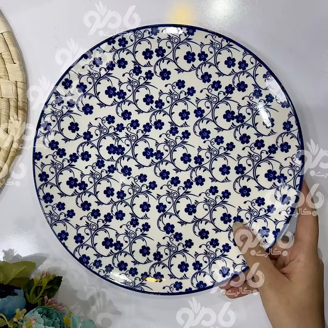 بشقاب پلو خوری گرد سرامیکی گل آبی جدید 152