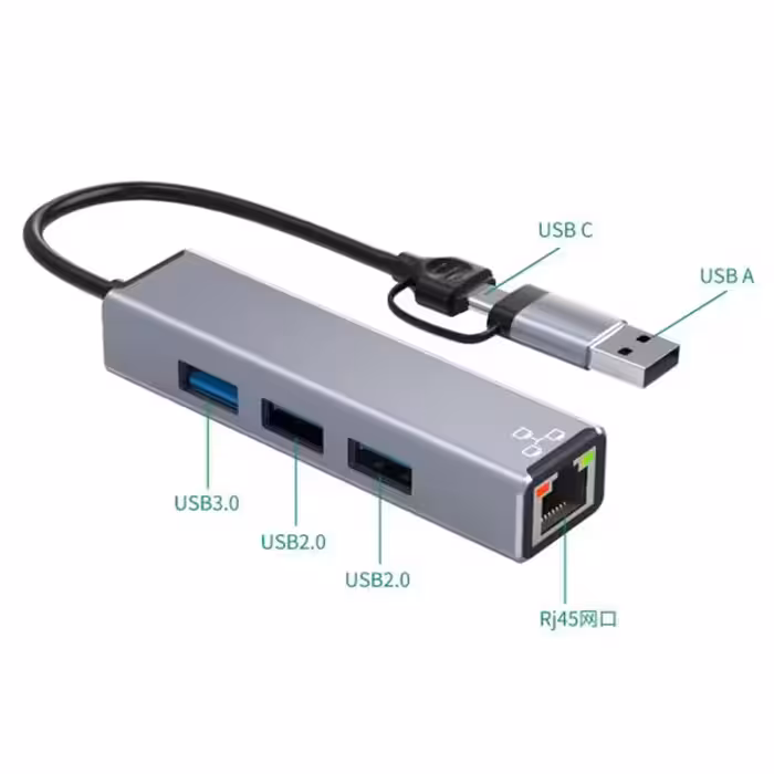 هاب 3 پورت USB 3.0 و Type c , Lan ایر اسکای مدل HC-78