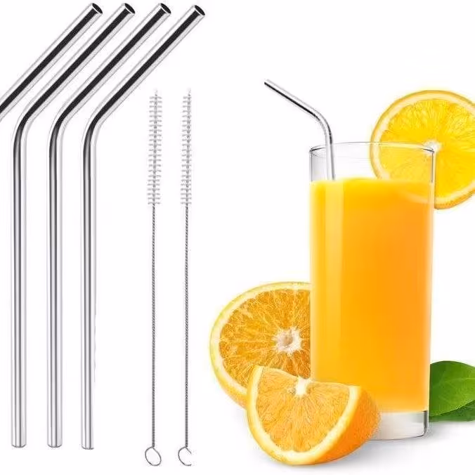 نی استیل شربت خوری شش تایی فرچه دار خارجی