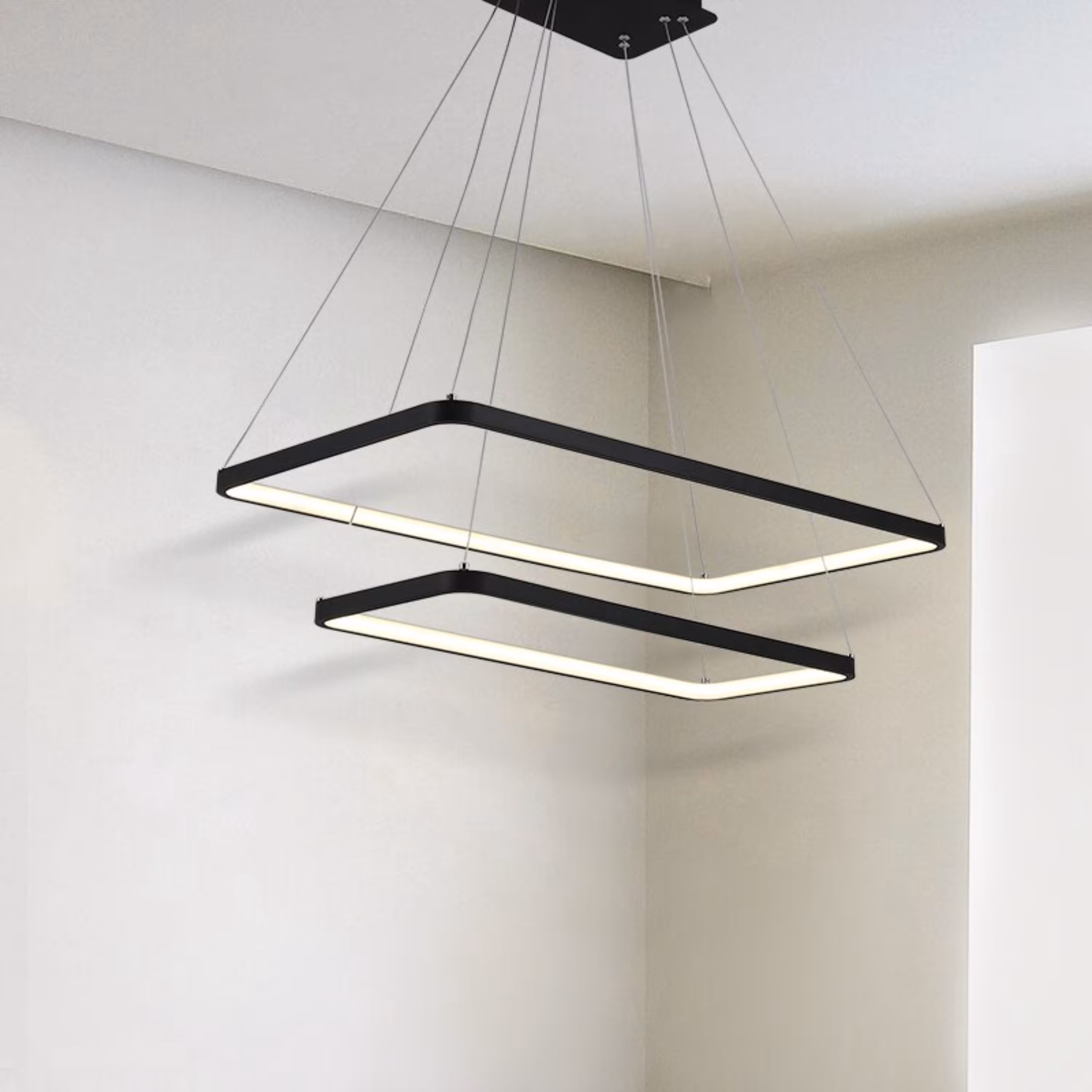 لوستر مدرن طرح دو مستطیل رنگ بدنه سفید نور مهتابی