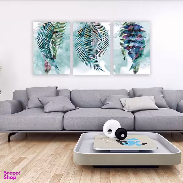 تابلو شاسی بکلیت طرح مدرن طبیعت و برگ سبز مدل SH-1871 مجموعه 3 عددی