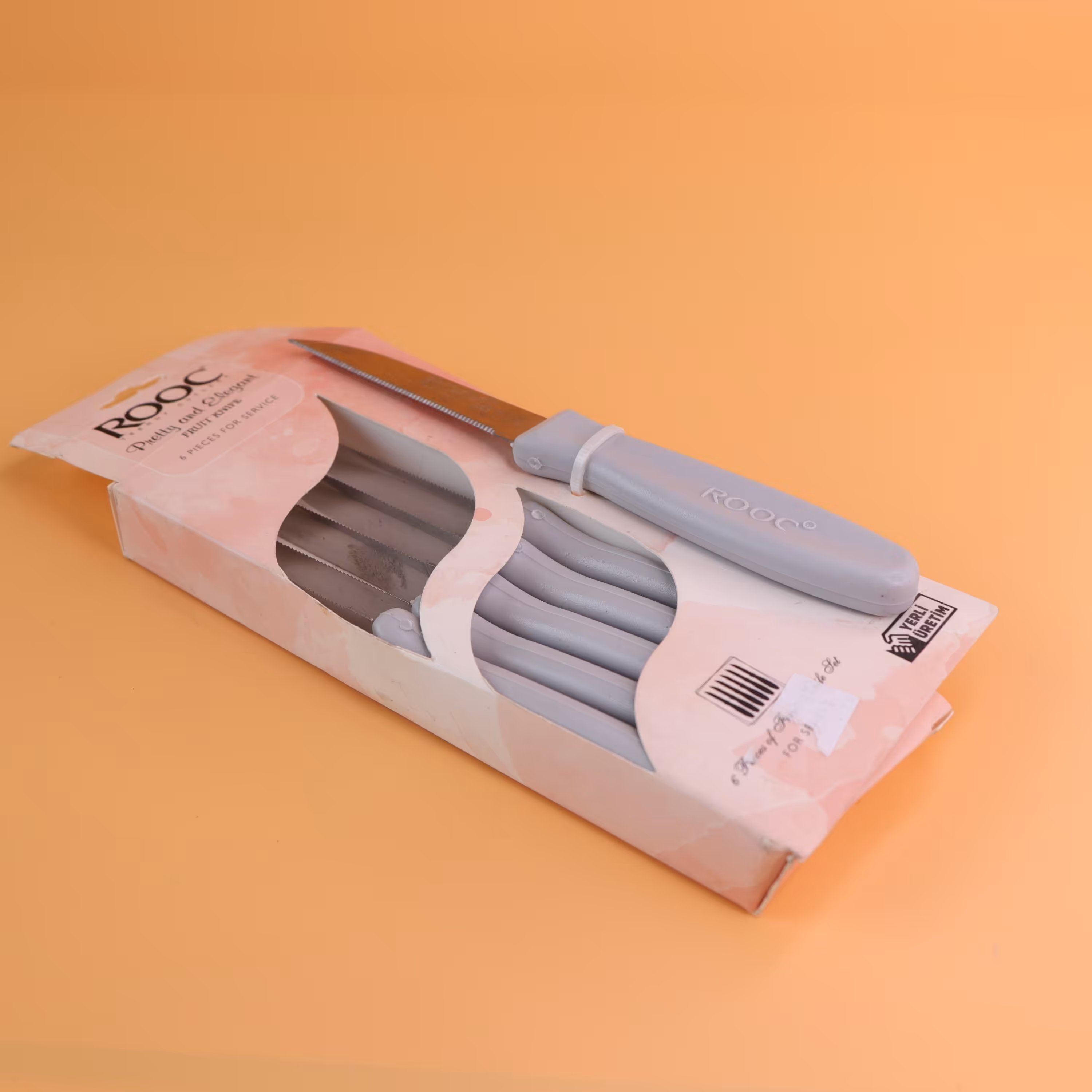 چاقوی میوه خوری استیل اره ای دسته پلاستیکی محکم طوسی در بسته های 6 تایی کد 982