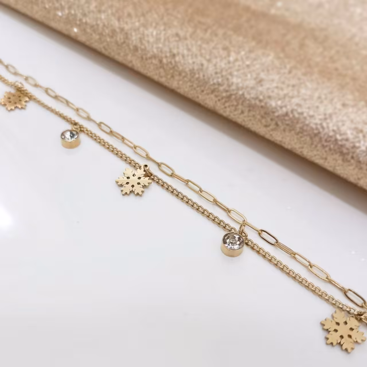 بدلیجات دست بند استیل رنگ ثابت و ضد حساسیت طرح برف