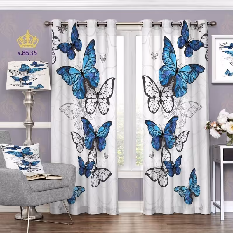 پرده پذیرایی دو قواره طرح پروانه کد S8535