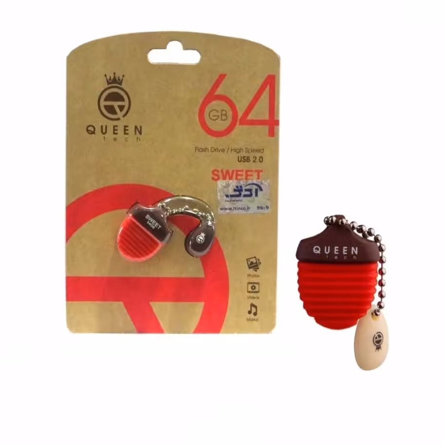 فلش  مموری 64 گیگ فانتری برند کوئئن با گارنتی مادام العمر  رنگ قرمز 