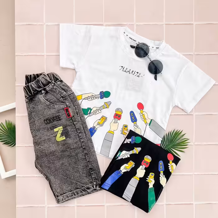 تیشرت شلوارک اسپورت وارداتی کیفیت تضمینی مناسب 2 تا 7 سال جنس شلوارک جین کمرکش شیک و زیبا 