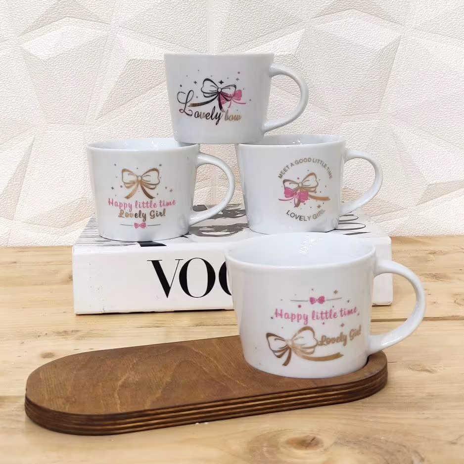 لیوان چینی درجه یک ،ماگ پهن (بزرگ ) ، طرح پاپیونی ، کیفیت عالی ، جنس چینی 