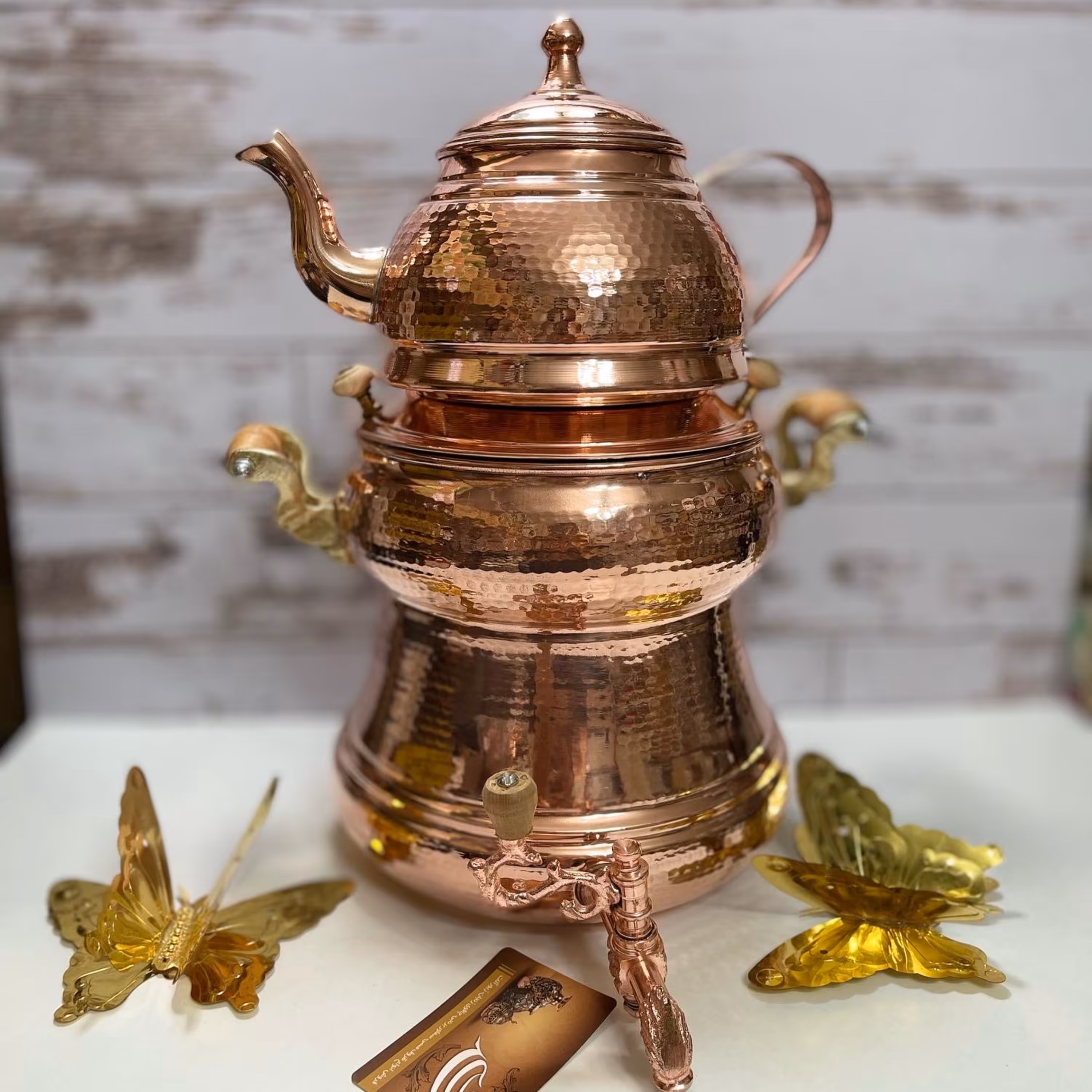 کتری و قوری رو گازی مسی ست کامل تمام چکشی 