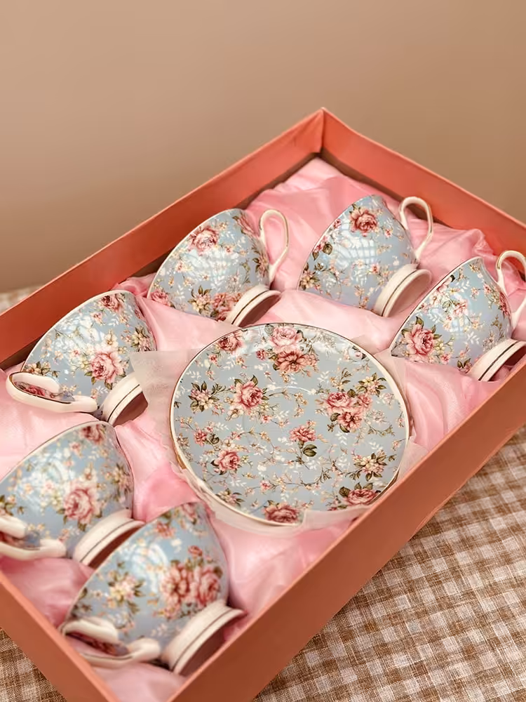 فنجون نعلبکی گل دار آبی کد001698