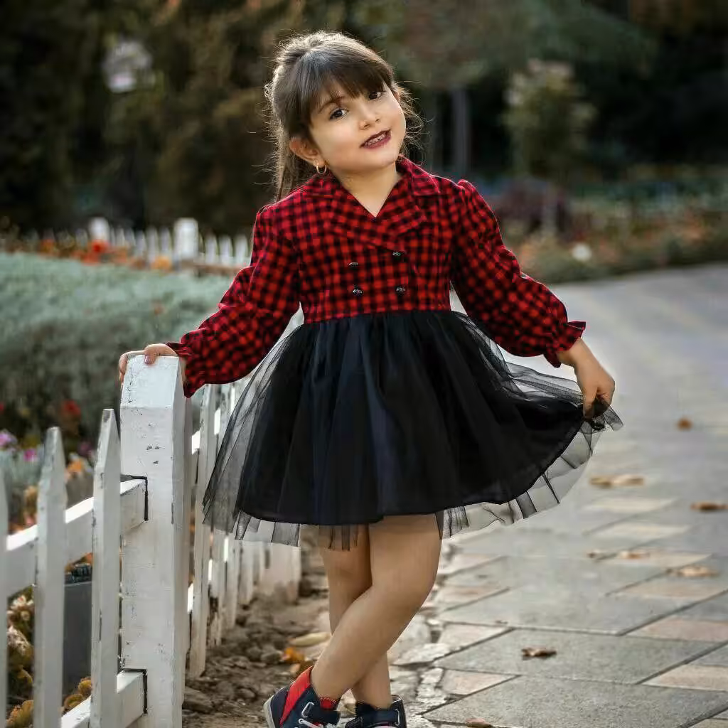 پیراهن دخترانه  پرطرفدار پاییزه  پشمی کیفیت عالی مناسب 4سال تا 11سال ریز