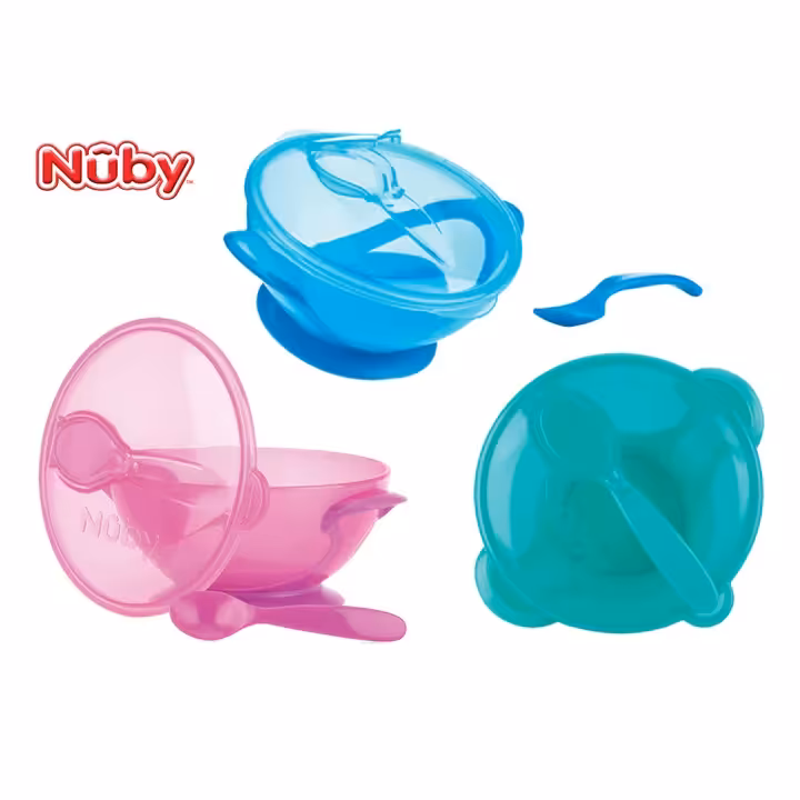 کاسه درب دار چسبی با قاشق نابی Nuby