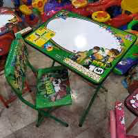میز تحریر فلزی تاشو کودک و صندلی فلزی تاشو تخته وایبردی جک دار لنا